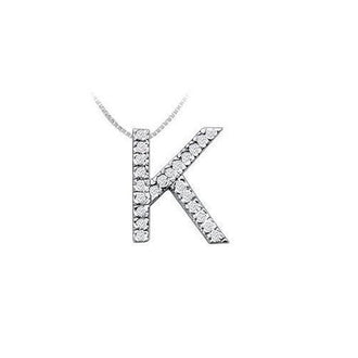 Classic K Initial Diamond Pendant : 14K White Gold - 0.35 CT Diamonds