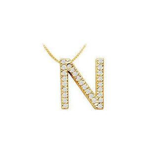 Classic N Initial Diamond Pendant : 14K Yellow Gold - 0.45 CT Diamonds