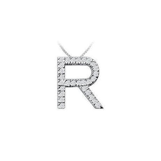 Classic R Initial Diamond Pendant : 14K White Gold - 0.45 CT Diamonds