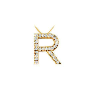 Classic R Initial Diamond Pendant : 14K Yellow Gold - 0.45 CT Diamonds