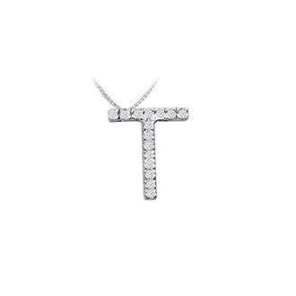 Classic T Initial Diamond Pendant : 14K White Gold - 0.25 CT Diamonds