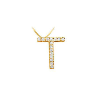 Classic T Initial Diamond Pendant : 14K Yellow Gold - 0.25 CT Diamonds