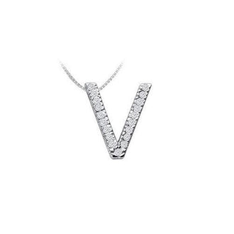 Classic V Initial Diamond Pendant : 14K White Gold - 0.30 CT Diamonds