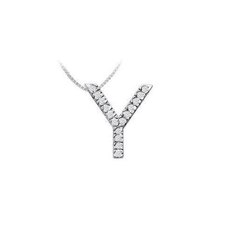 Classic Y Initial Diamond Pendant : 14K White Gold - 0.25 CT Diamonds