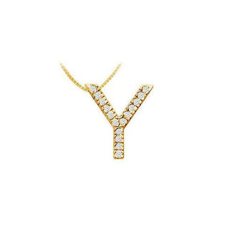 Classic Y Initial Diamond Pendant : 14K Yellow Gold - 0.25 CT Diamonds