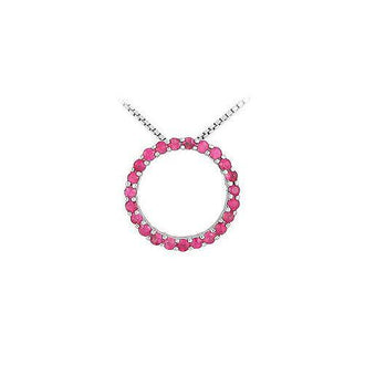 Pink Sapphire Circle Pendant : 14K White Gold - 0.50 CT TGW