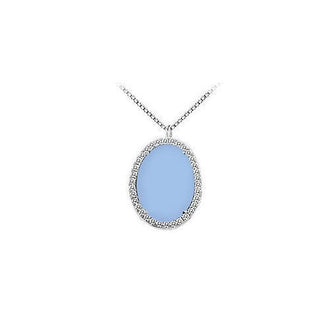 14K White Gold Aqua Chalcedony and Diamond Pendant 16.00 CT TGW