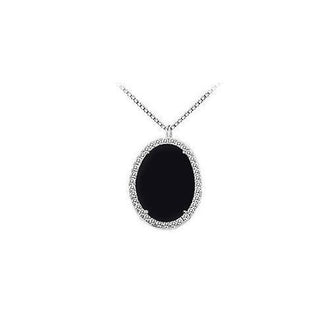 14K White Gold Black Onyx and Diamond Pendant 16.00 CT TGW