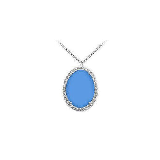 14K White Gold Blue Chalcedony and Diamond Pendant 16.00 CT TGW