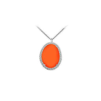 14K White Gold Orange Chalcedony and Diamond Pendant 16.00 CT TGW