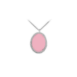 14K White Gold Pink Chalcedony and Diamond Pendant 16.00 CT TGW