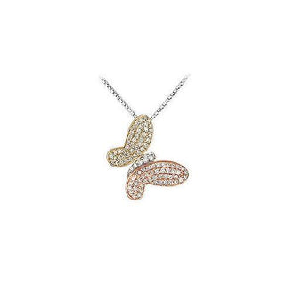 Diamond Butterfly Pendant : 14K Tri Tone ( Pink  White & Yellow ) Gold - 0.50 CT Diamonds