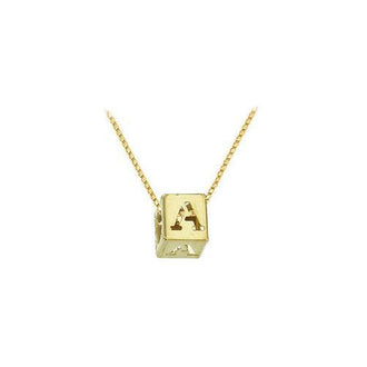 14K Yellow  Alphabet  "A"  Semi-Polished Block Initial Chain Slide Pendant with Outside Diameter