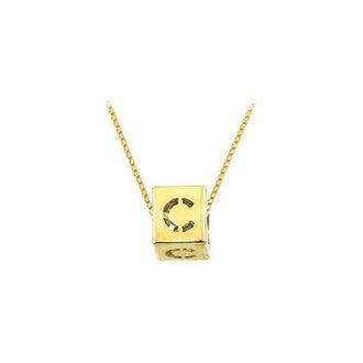 14K Yellow  Alphabet  "C"  Semi-Polished Block Initial Chain Slide Pendant with Outside Diameter