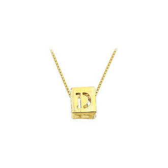 14K Yellow  Alphabet  "D"  Semi-Polished Block Initial Chain Slide Pendant with Outside Diameter