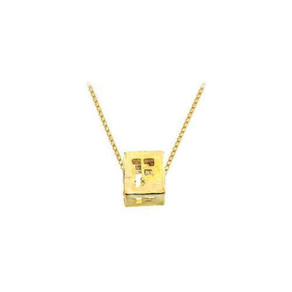 14K Yellow  Alphabet  "F"  Semi-Polished Block Initial Chain Slide Pendant with Outside Diameter