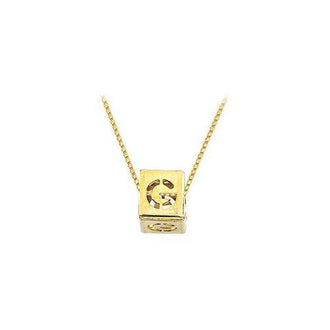 14K Yellow  Alphabet  "G"  Semi-Polished Block Initial Chain Slide Pendant with Outside Diameter