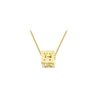 14K Yellow  Alphabet  "H"  Semi-Polished Block Initial Chain Slide Pendant with Outside Diameter