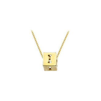 14K Yellow  Alphabet  "I"  Semi-Polished Block Initial Chain Slide Pendant with Outside Diameter