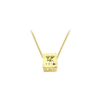 14K Yellow  Alphabet  "K"  Semi-Polished Block Initial Chain Slide Pendant with Outside Diameter