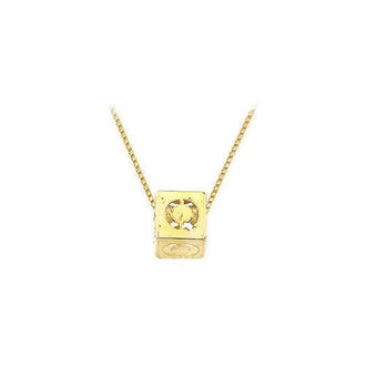 14K Yellow  Alphabet  "Q"  Semi-Polished Block Initial Chain Slide Pendant with Outside Diameter