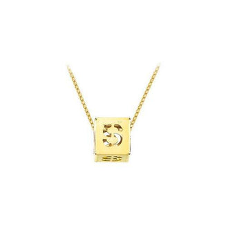 14K Yellow  Alphabet  "S"  Semi-Polished Block Initial Chain Slide Pendant with Outside Diameter