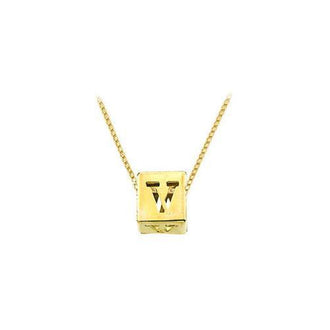 14K Yellow  Alphabet  "V"  Semi-Polished Block Initial Chain Slide Pendant with Outside Diameter