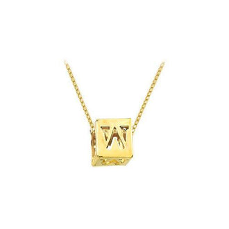 14K Yellow  Alphabet  "W"  Semi-Polished Block Initial Chain Slide Pendant with Outside Diameter