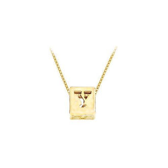 14K Yellow  Alphabet  "Y"  Semi-Polished Block Initial Chain Slide Pendant with Outside Diameter