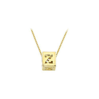 14K Yellow  Alphabet  "Z"  Semi-Polished Block Initial Chain Slide Pendant with Outside Diameter