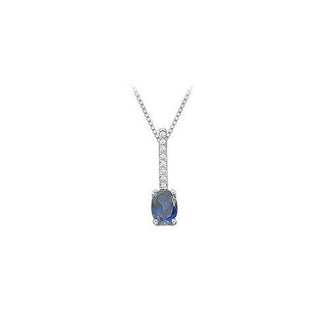 Genuine Sapphire and Diamond Pendant : 14K White Gold - 1.10 CT TGW