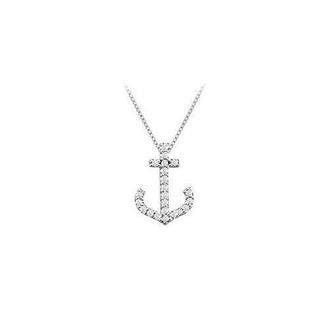 Diamond Anchor Pendant : 14K White Gold - 0.15 CT Diamonds