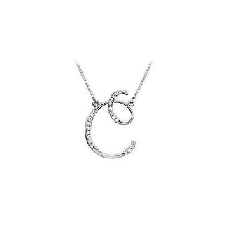 Diamond Letter C Script Initial Pendant : 14K White Gold - 0.10 CT Diamonds