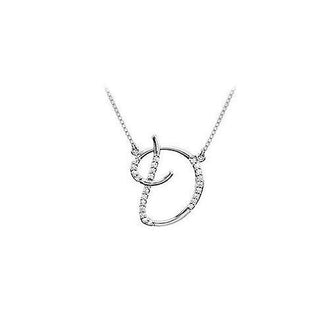 Diamond Letter D Script Initial Pendant : 14K White Gold - 0.15 CT Diamonds