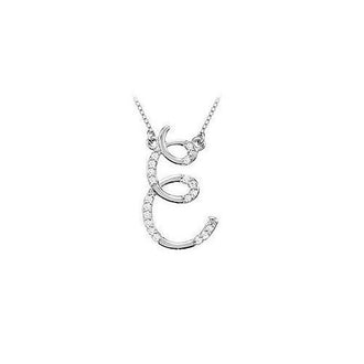 Diamond Letter E Script Initial Pendant : 14K White Gold - 0.10 CT Diamonds