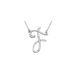 Diamond Letter F Script Initial Pendant : 14K White Gold - 0.10 CT Diamonds