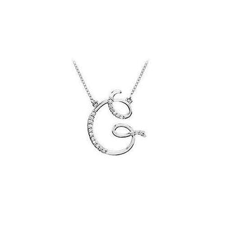 Diamond Letter G Script Initial Pendant : 14K White Gold - 0.10 CT Diamonds