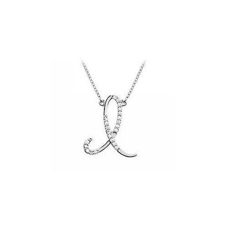 Diamond Letter I Script Initial Pendant : 14K White Gold - 0.15 CT Diamonds