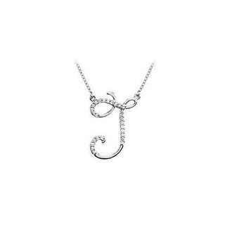 Diamond Letter J Script Initial Pendant : 14K White Gold - 0.15 CT Diamonds