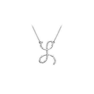 Diamond Letter L Script Initial Pendant : 14K White Gold - 0.15 CT Diamonds