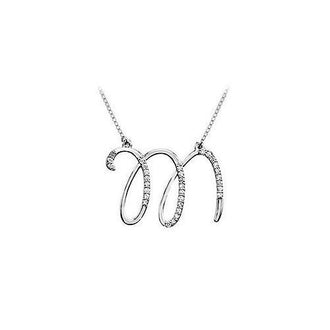 Diamond Letter M Script Initial Pendant : 14K White Gold - 0.15 CT Diamonds