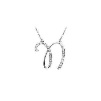 Diamond Letter N Script Initial Pendant : 14K White Gold - 0.15 CT Diamonds