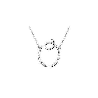 Diamond Letter O Script Initial Pendant : 14K White Gold - 0.10 CT Diamonds