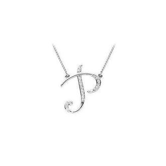 Diamond Letter P Script Initial Pendant : 14K White Gold - 0.10 CT Diamonds