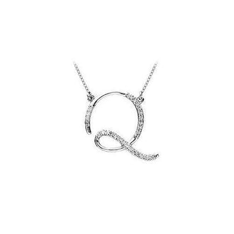 Diamond Letter Q Script Initial Pendant : 14K White Gold - 0.10 CT Diamonds