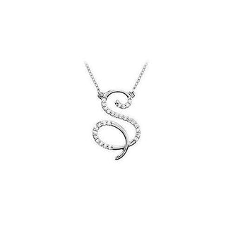 Diamond Letter S Script Initial Pendant : 14K White Gold - 0.10 CT Diamonds