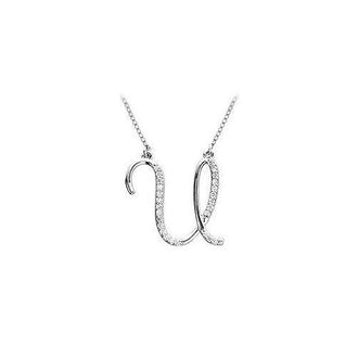 Diamond Letter U Script Initial Pendant : 14K White Gold - 0.15 CT Diamonds