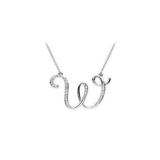 Diamond Letter W Script Initial Pendant : 14K White Gold - 0.10 CT Diamonds