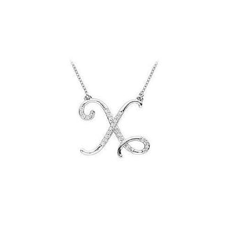 Diamond Letter X Script Initial Pendant : 14K White Gold - 0.15 CT Diamonds