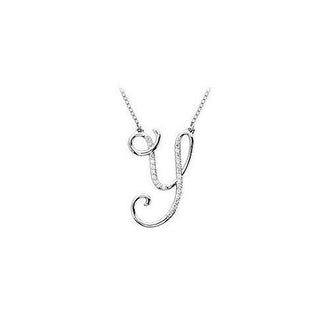 Diamond Letter Y Script Initial Pendant : 14K White Gold - 0.15 CT Diamonds